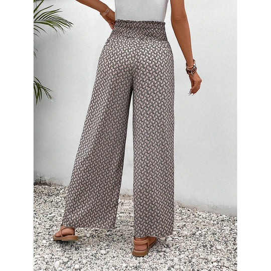 Damen weite Palazzo-Hose mit elastischem Bund und angesagtem Muster R&B