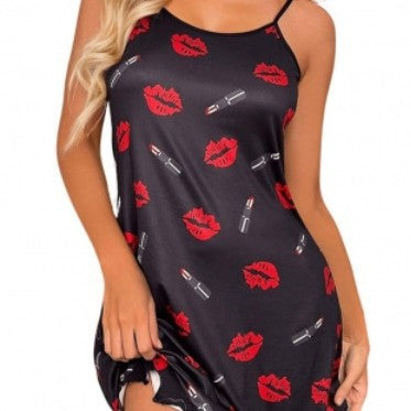 Damen Nachtkleid mit Lippen- und Lippenstift-Muster R&B