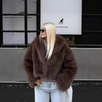 Damen Luxuriöse Kunstpelzjacke mit voluminösen Ärmeln und elegantem Schnitt R&B