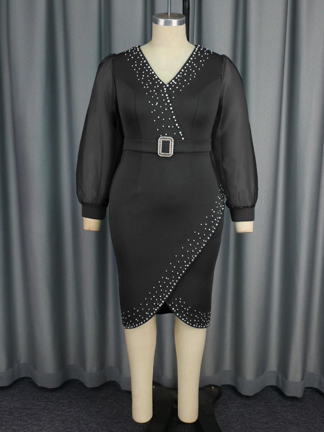 Damen Abendkleid mit eleganten Puffärmeln und funkelnden Applikationen R&B