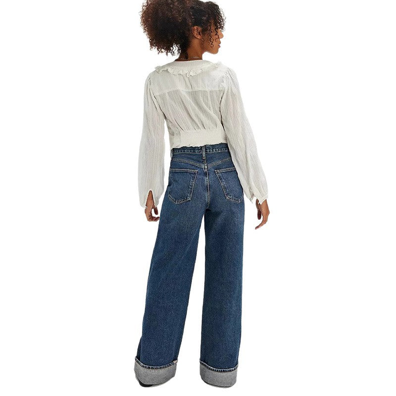 Damen Weite Jeans mit modischen Saumdetails