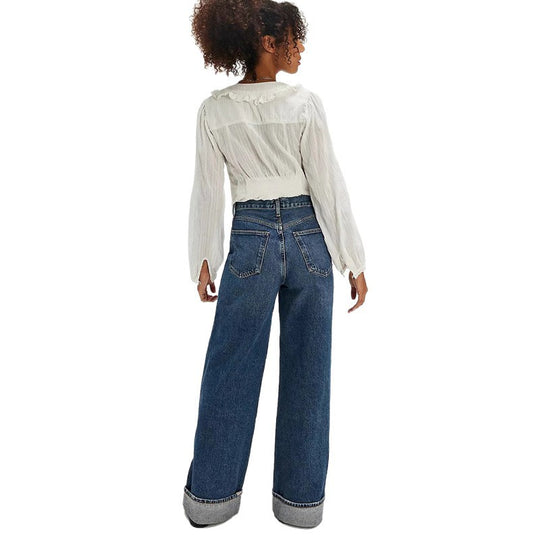 Damen Weite Jeans mit modischen Saumdetails