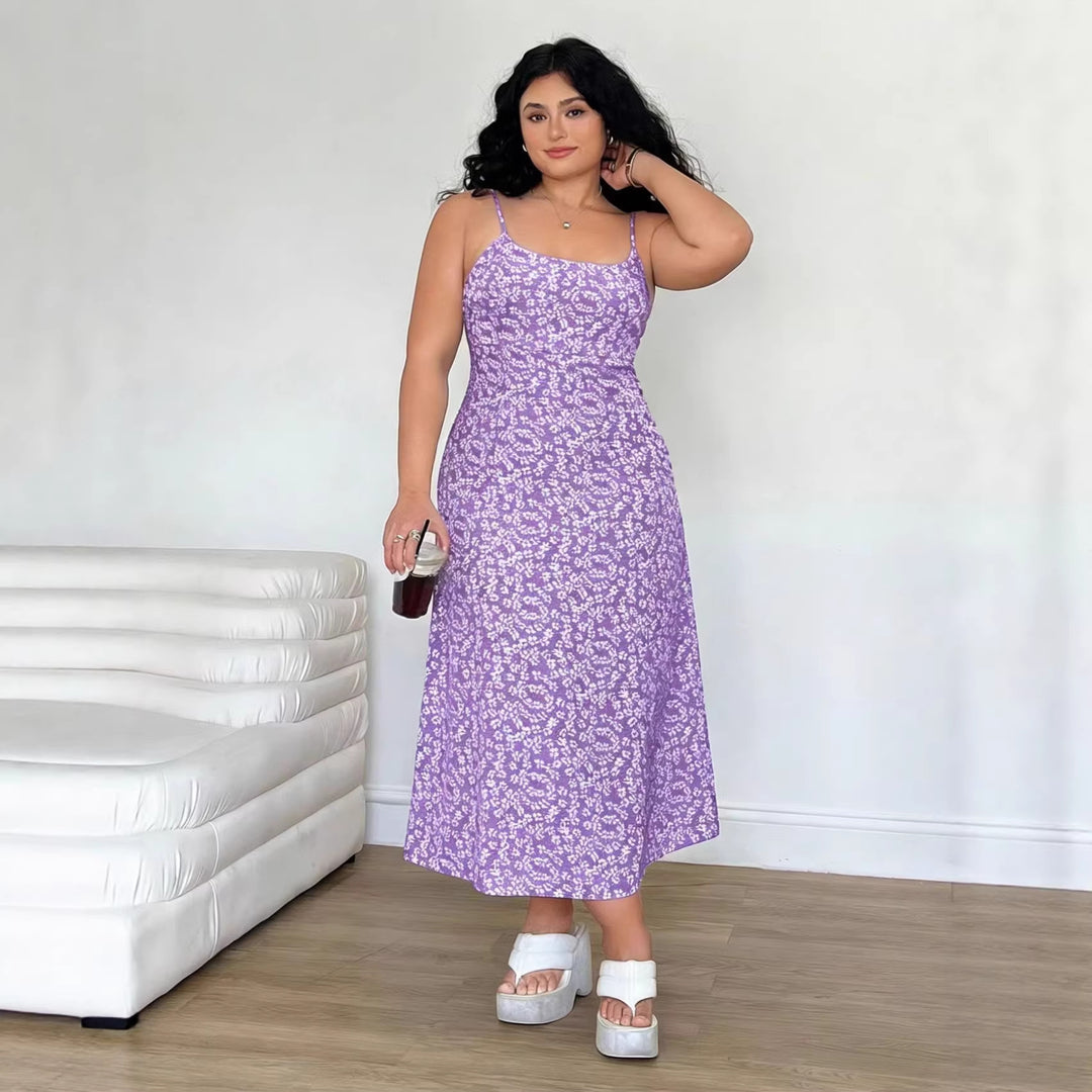 Damen Maxikleid mit feinem Blumenmuster und verstellbaren Spaghettiträgern R&B