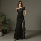 Damen Langarm Maxikleid mit asymmetrischem Schnitt und dekorativen Drapierungen R&B