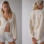 Damen luftiger Häkelstrick-Cardigan R&B