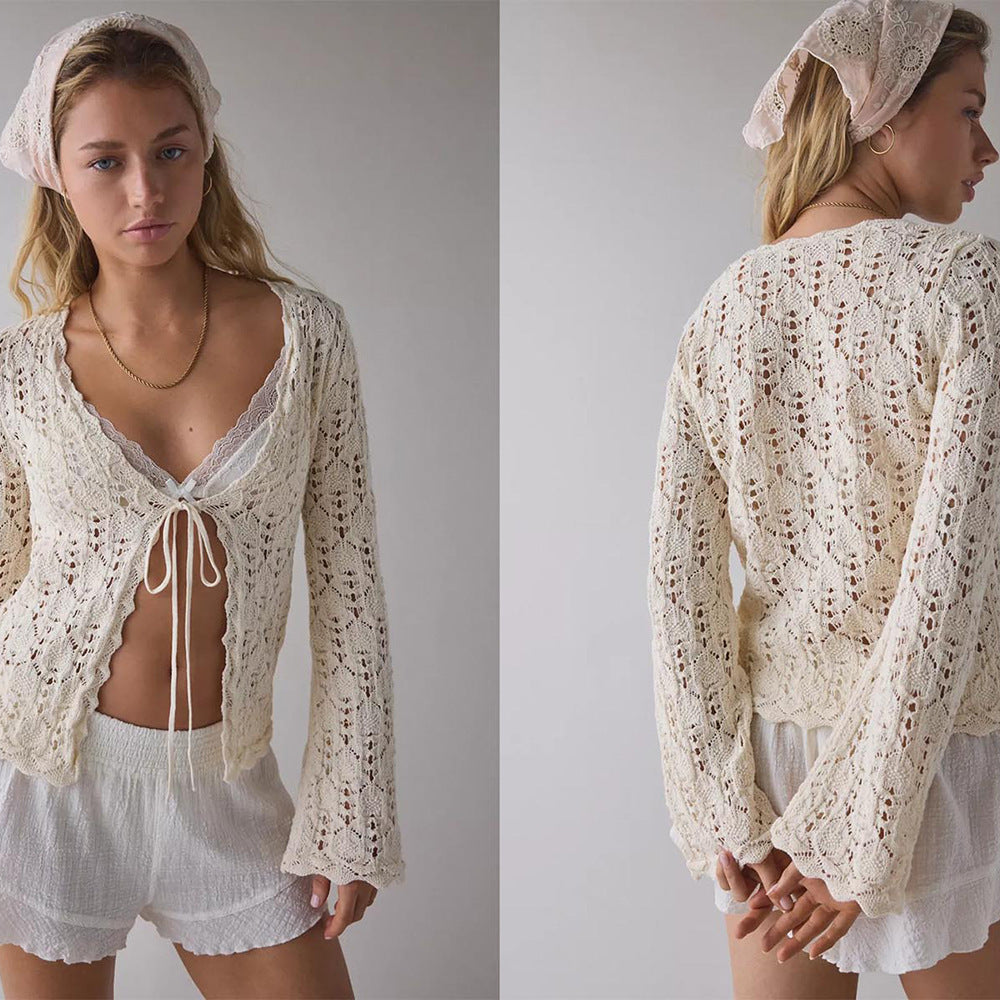 Damen luftiger Häkelstrick-Cardigan R&B