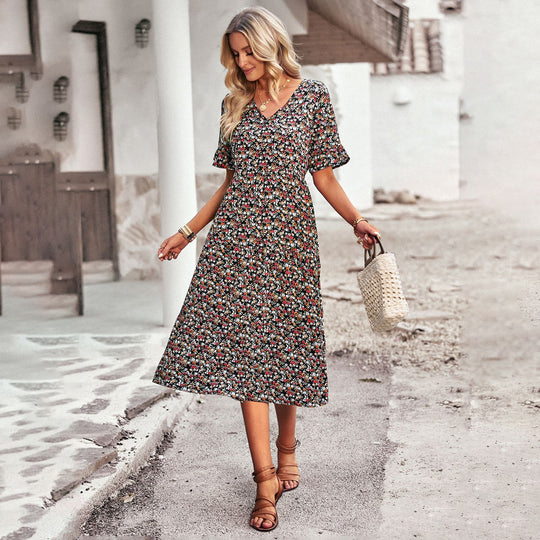 Damen Midikleid mit floralem Muster und A-Linien-Schnitt R&B
