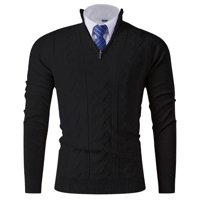 Herren eleganter Stehkragenpullover mit strukturiertem Zipper