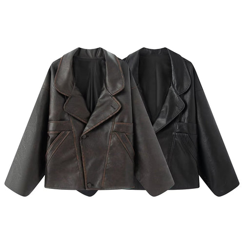 Damen elegante Kunstlederjacke mit oversized Schnitt R&B
