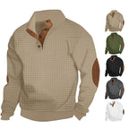 Herren nan waffelstruktur-Troyer mit Stehkragen Druckknopf-Leiste und Nappaleder-Ellenbogenpatches R&B