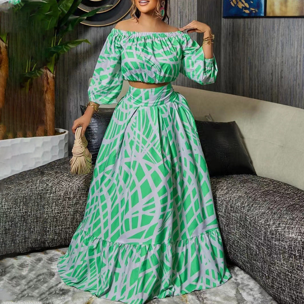 Damen Maxikleid mit überschnittenen Ärmeln und weitem Rock R&B