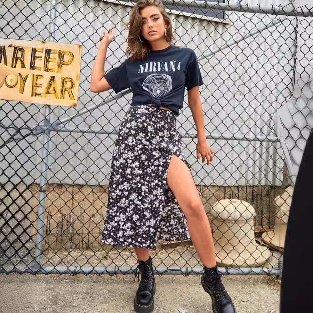 Damen Midirock mit tierischem Print R&B