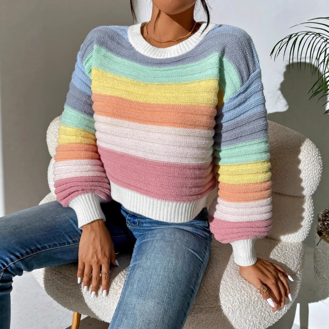 Damen Modischer Strickpullover mit Volumenärmel und Randdetails R&B