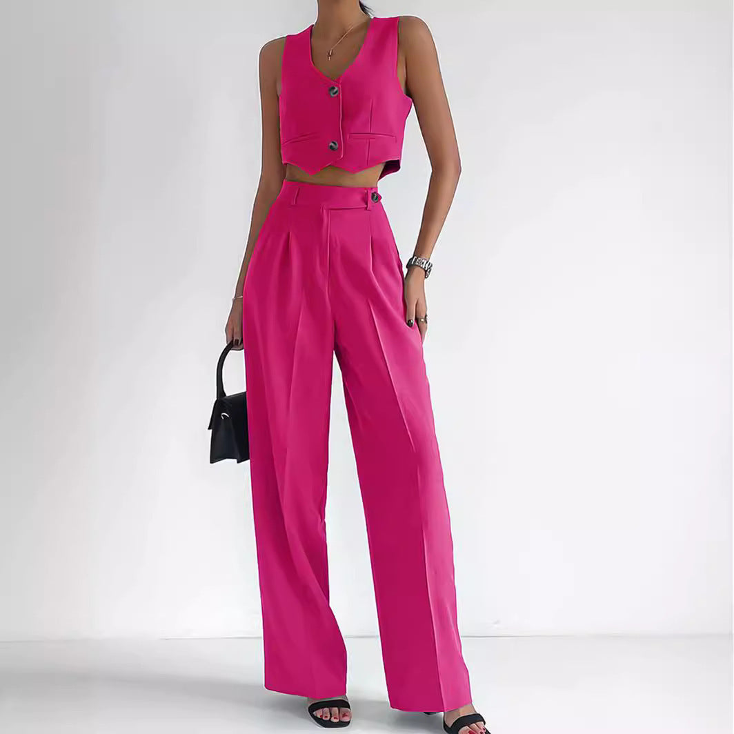 Damen trendy Zweiteiler-Anzug mit wadenlangem Hose und modernem Cropped-Top