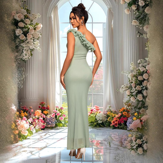 Damen Elegantes Tailliertes Abendkleid mit Rüschen R&B