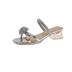 Damen elegante Sandalen mit transparentem Blockabsatz und floralem Schmuck