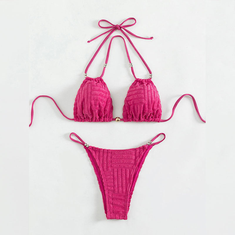 Damen Triangel-Bikini mit strukturiertem Obermaterial und goldenen Akzenten