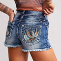 Damen Jeansshorts mit einzigartigem Stickmuster und lässigem Schnitt R&B