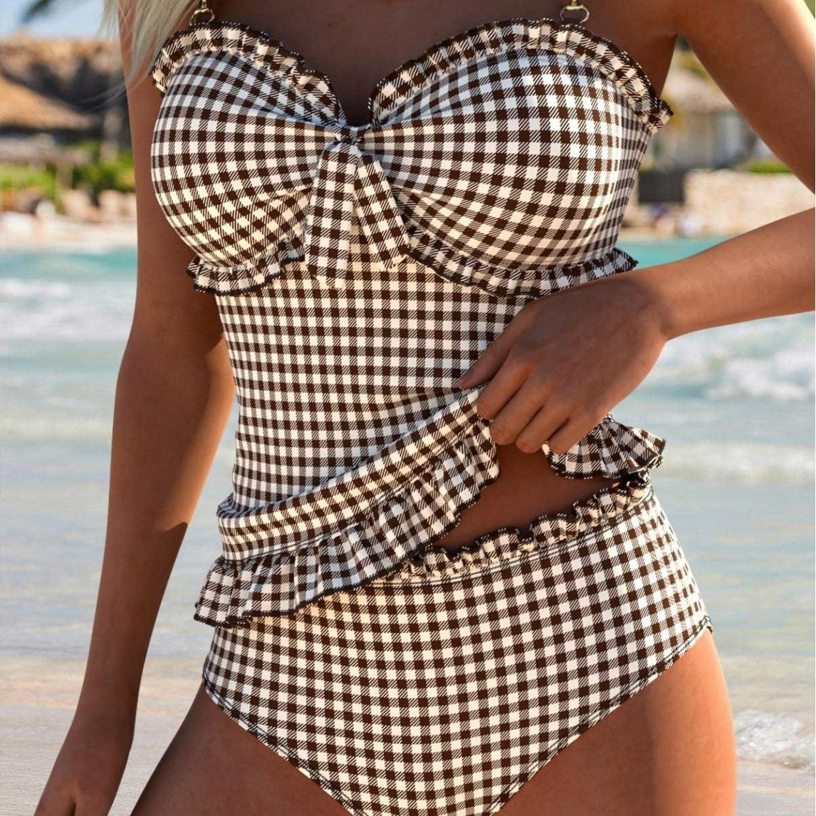 Damen Buntes Rüschenshirt-Tankini R&B