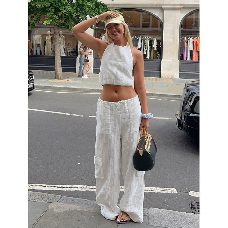 Damen lässiges Set aus Crop-Top und weit geschnittenen Hosen R&B