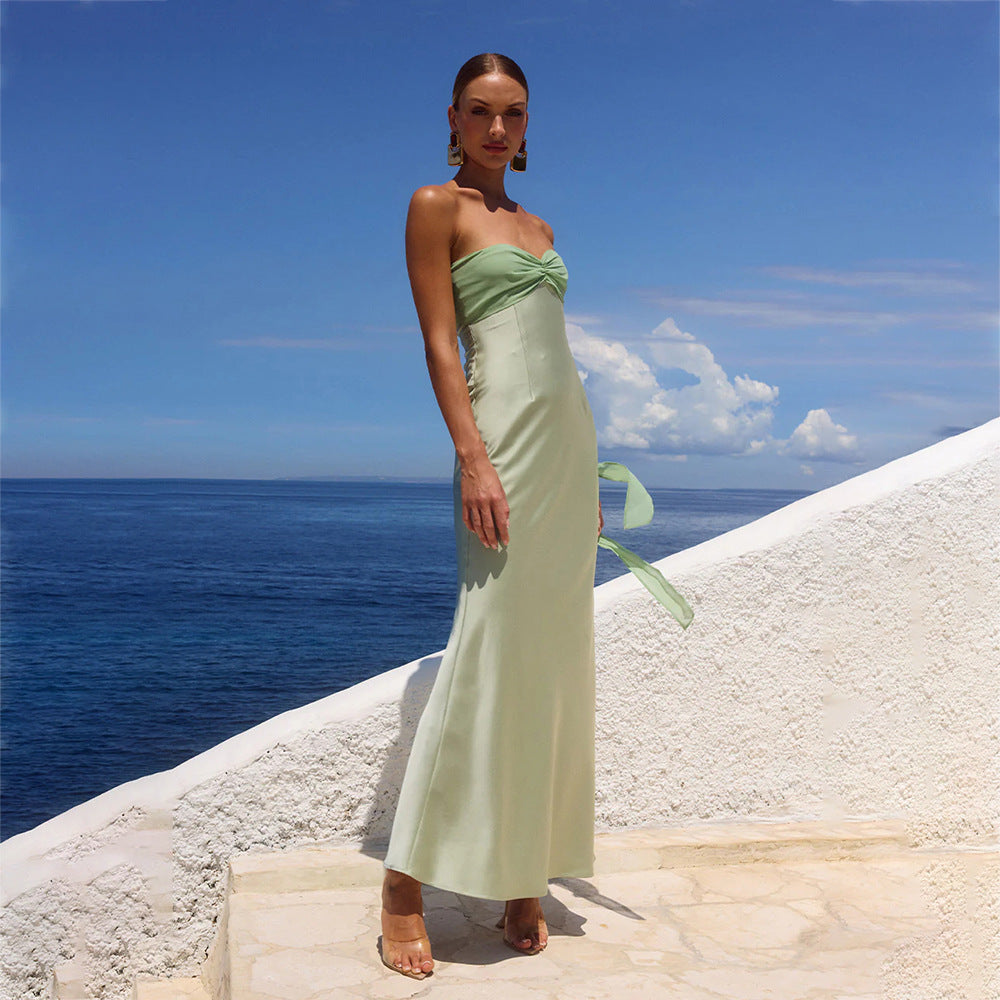 Damen elegantes Maxikleid mit schulterfreiem Design R&B