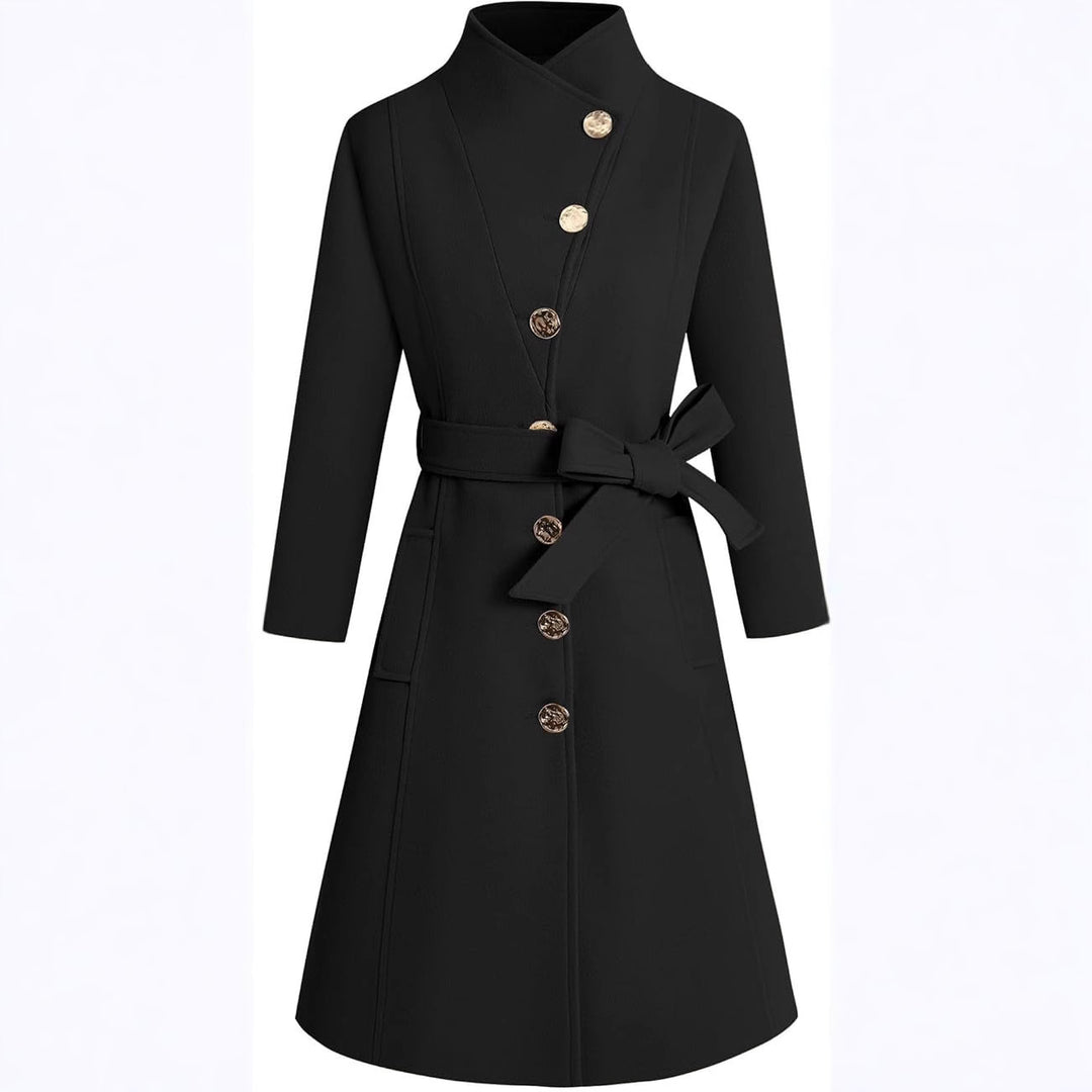 Damen eleganter Wrap-Mantel mit ausgefallenem Kragen und Gürtel R&B