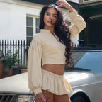 Damen Modische Jacke mit Puffärmeln und Stehkragen R&B