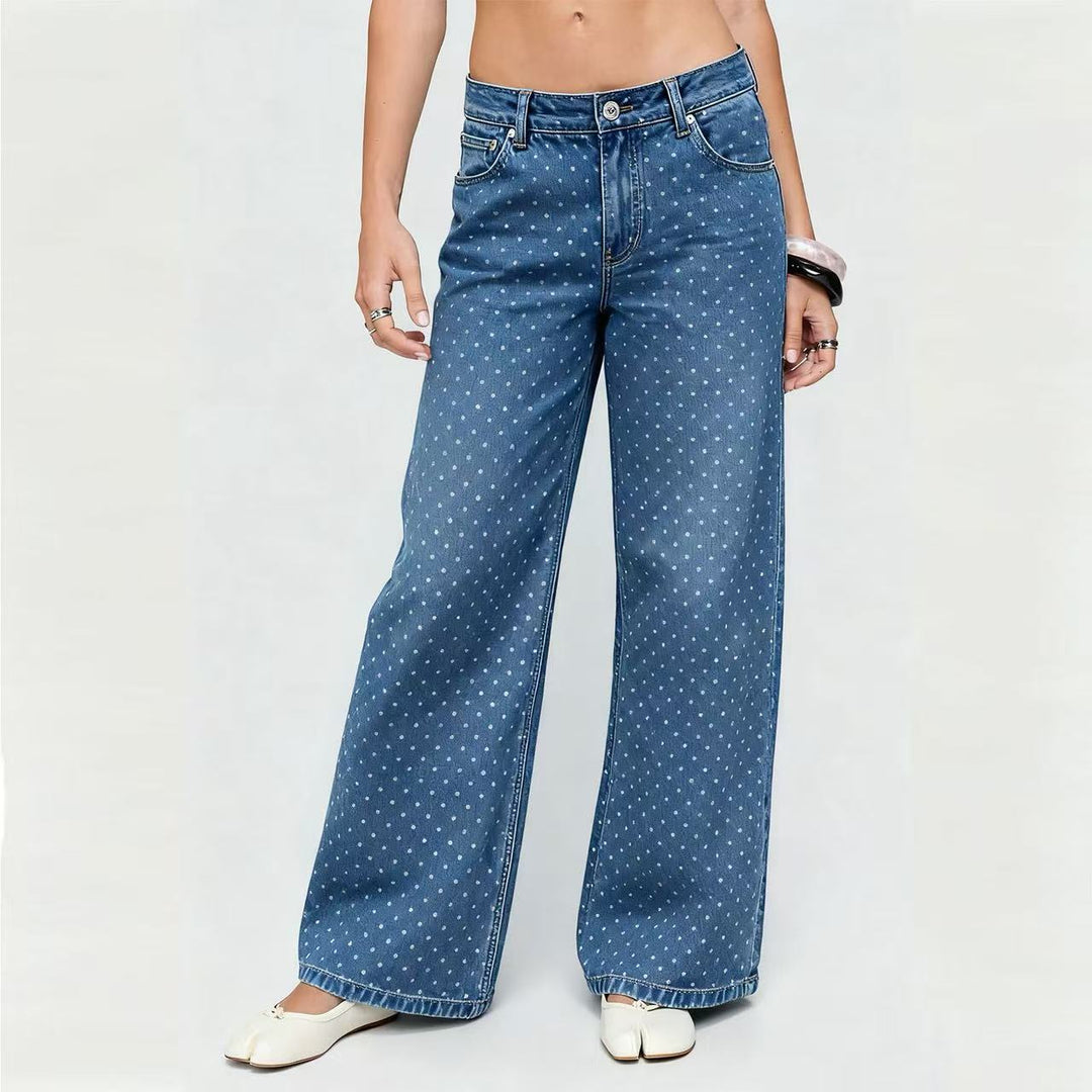 Damen weite Denim-Jeans mit Polka-Dots R&B