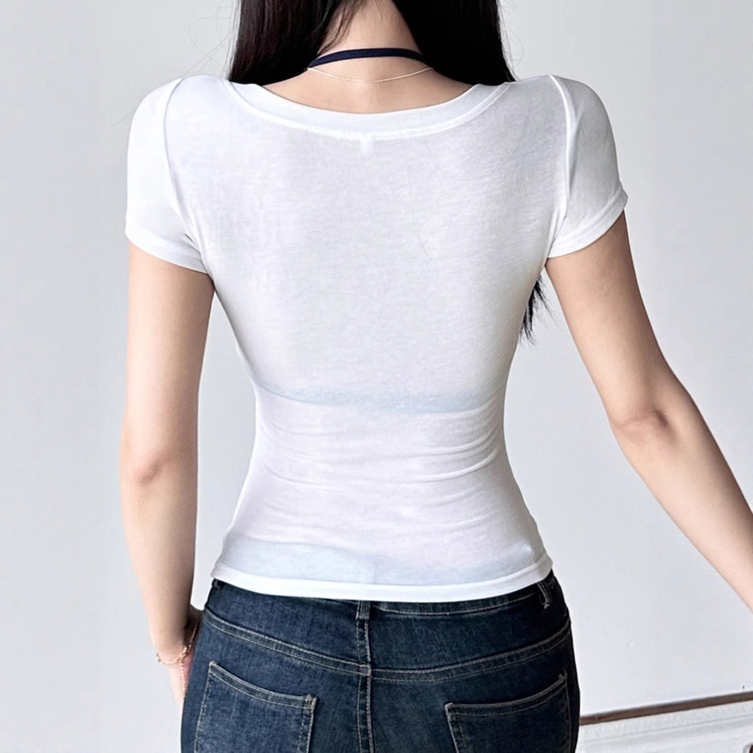 Damen Kurzarmbluse mit angesagtem Henley-Design und praktischer Brusttasche R&B