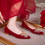 Damen Elegante Ballerinas mit funkelndem Schmuckdetail und stabilem Blockabsatz R&B