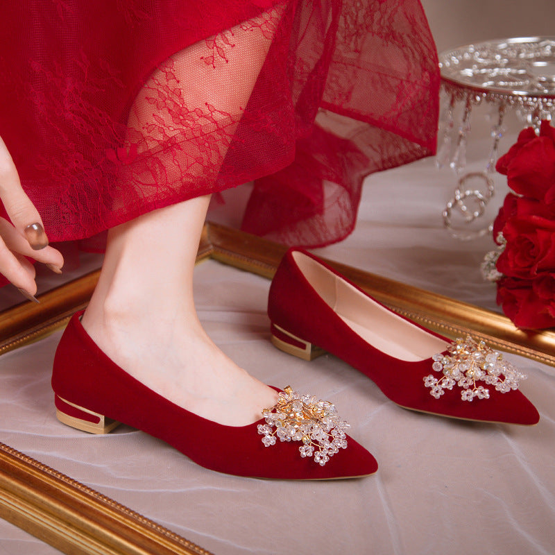 Damen Elegante Ballerinas mit funkelndem Schmuckdetail und stabilem Blockabsatz R&B