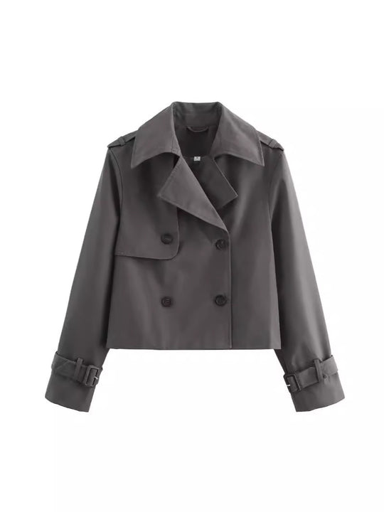 Damen cropped Trenchcoat mit doppelter Knopfleiste und verstellbaren Ärmeln R&B