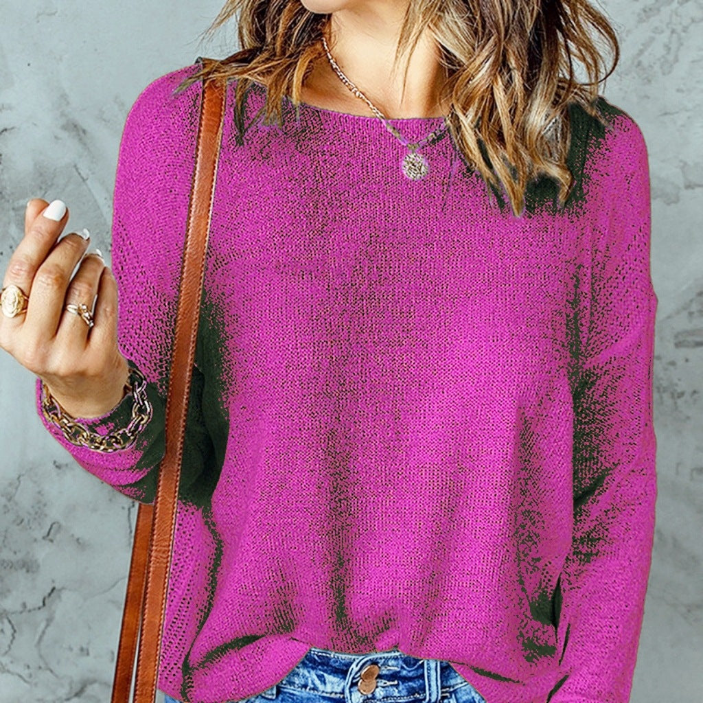 Damen Grober Strickpullover mit weitem Schnitt und dekorativem V-Ausschnitt R&B