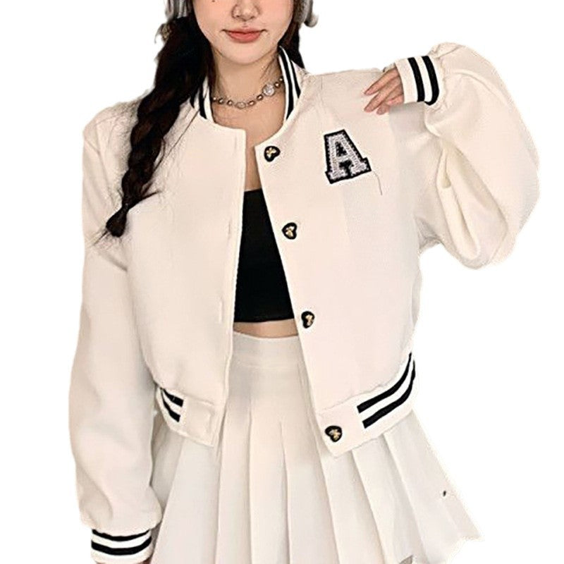 Damen Collegejacke mit gesticktem Emblem und kontrastierenden Aufnähern R&B