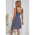 Damen Sommerkleid mit verstellbaren Spaghetti-Trägern und verspieltem Blumenmuster R&B