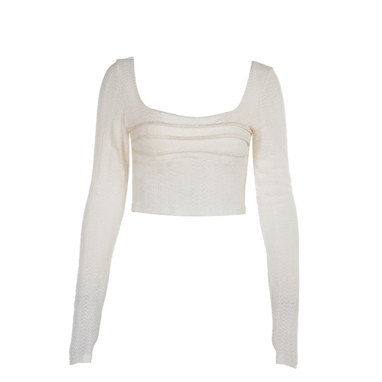Damen Langarmshirt mit tiefem Ausschnitt und strukturiertem Design R&B