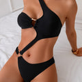 Damen Einteiler Badeanzug mit asymmetrischem Schnitt und dekorativen Knoten R&B