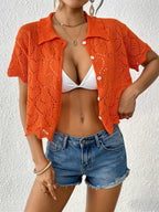 Damen luftiger Häkel-Cardigan mit modischem Lochmuster R&B
