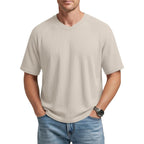 Herren nan lässiges V-Ausschnitt Waffelstrick-T-Shirt aus atmungsaktivem Baumwollmix R&B
