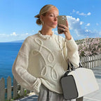 Damen Modischer Strickpullover mit strukturiertem Zopfmuster und lockerer Passform R&B