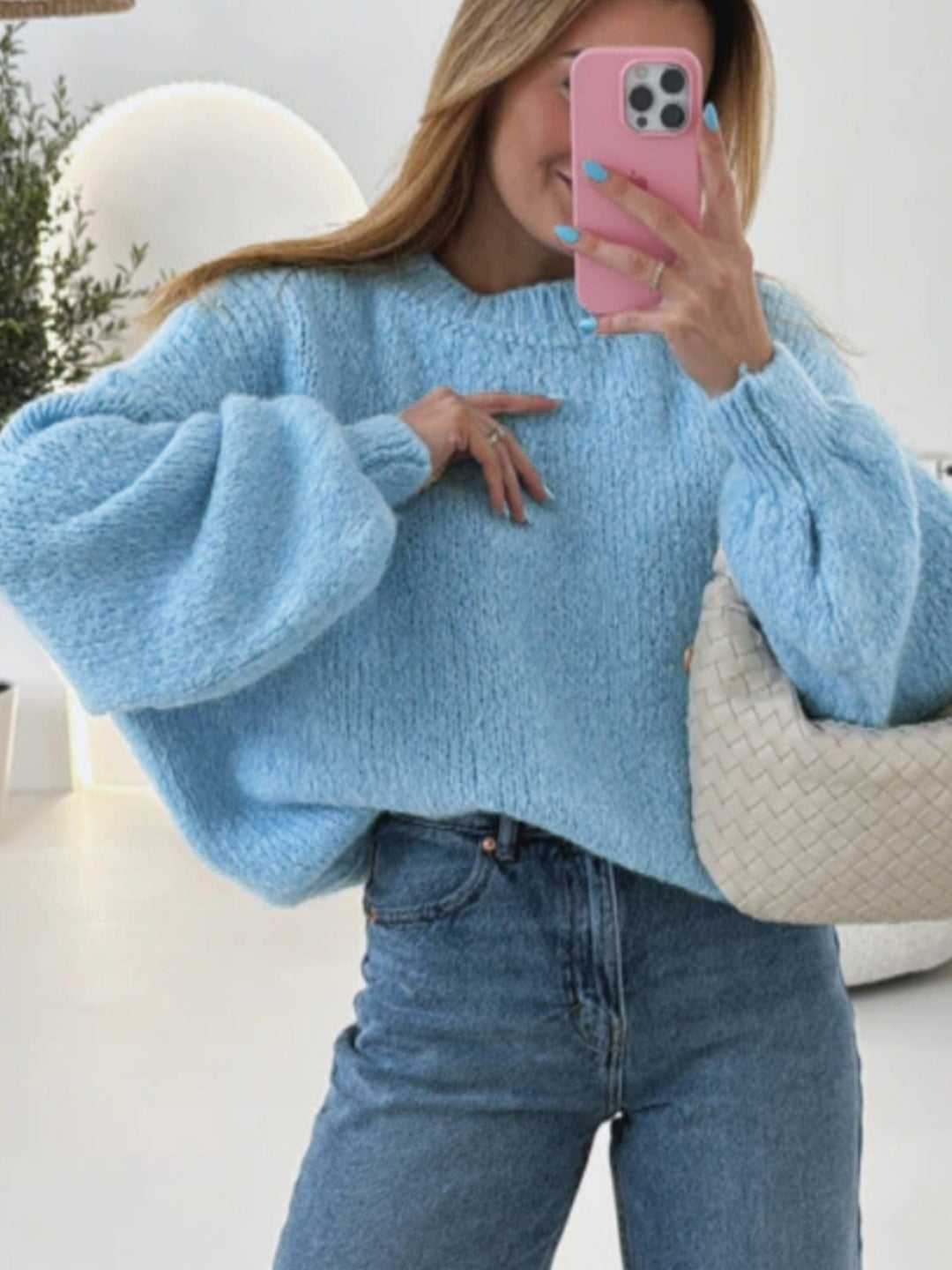 Damen kuscheliger Pullover mit voluminösen Ärmeln und strukturiertem Design R&B