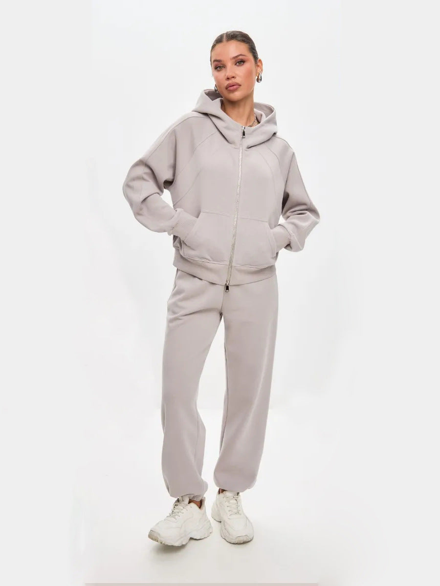 Damen komfortables Set aus Hoodie und Jogginghose mit Reißverschluss R&B