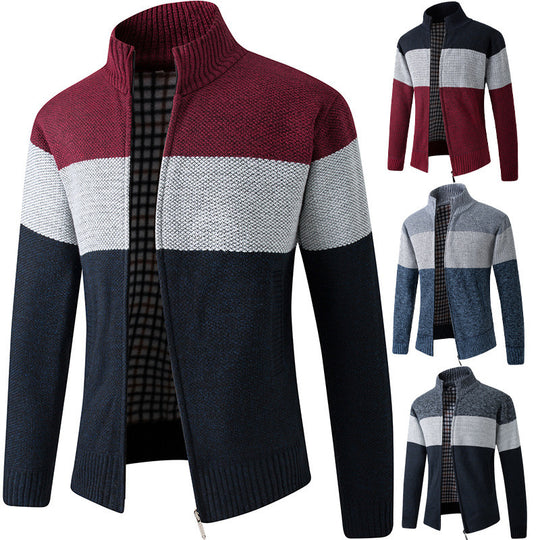 Herren Modische Strickjacke mit hohem Kragen und gestreiftem Design R&B