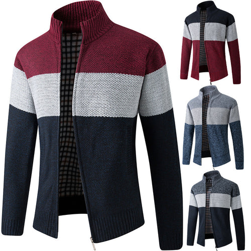 Herren Modische Strickjacke mit hohem Kragen und gestreiftem Design R&B