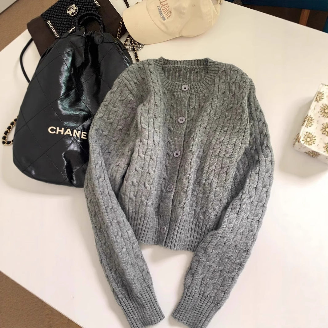 Damen gestrickte Bolerojacke mit Zopfstruktur R&B