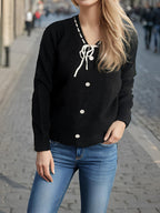 Damen modischer Strickpullover mit verspieltem BindR&Band und dekorativen Knöpfen R&B