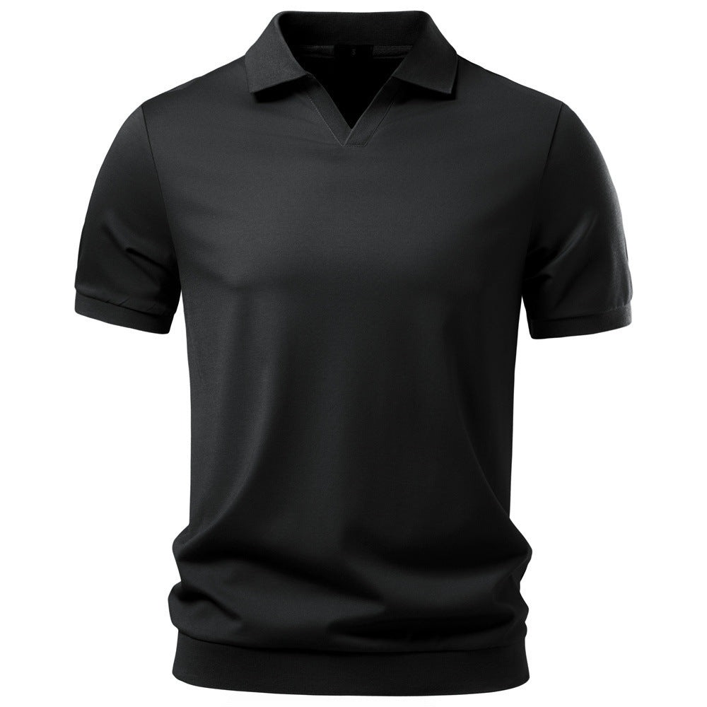 Herren nan feinstrickiges Kurzarm-Poloshirt mit offenem V-Kragen und elastischem Saum R&B
