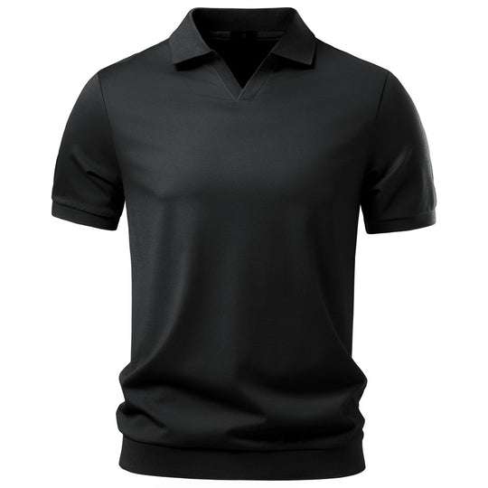 Herren nan feinstrickiges Kurzarm-Poloshirt mit offenem V-Kragen und elastischem Saum R&B