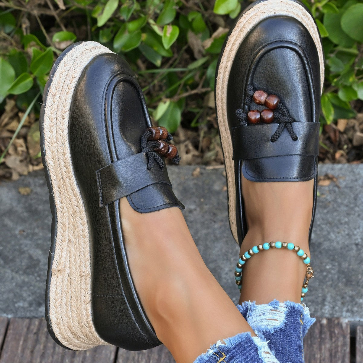 Damen Espadrilles mit modischer Schnürung und geflochtenem Boden R&B