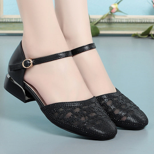 Damen Elegante Riemchen-Ballerinas mit glitzerndem Schmuckdetail und verstellbarem Riemen R&B